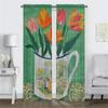 Vintage Flower Shades Kitchen Curtains for Living Room Curtain Halloween Decoration Home Interior Curtains 2 Pieces Partition