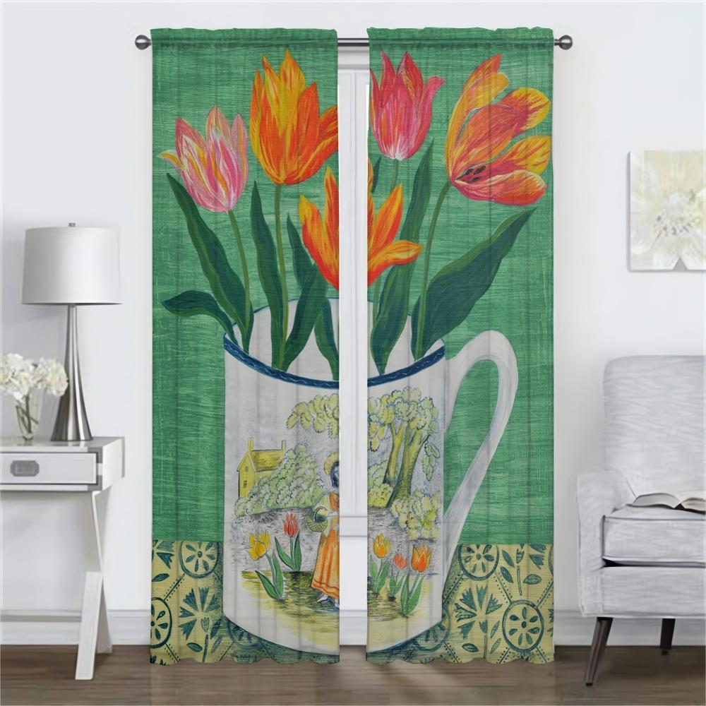 Vintage Flower Shades Kitchen Curtains for Living Room Curtain Halloween Decoration Home Interior Curtains 2 Pieces Partition