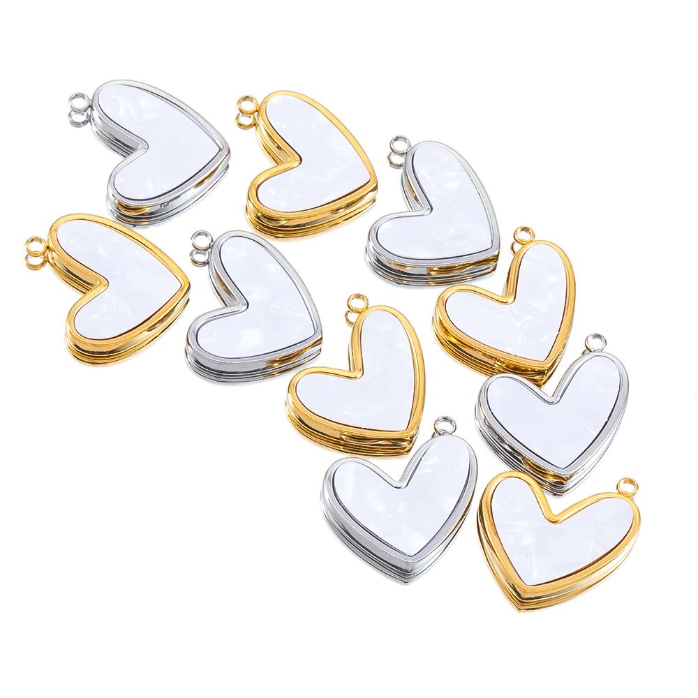 4 Stück 2 Stück Edelstahl Herz Anhänger Weißes Muschelherz für DIY Schmuckherstellung für Frauen Halskette Ohrring Zubehör Großhandel