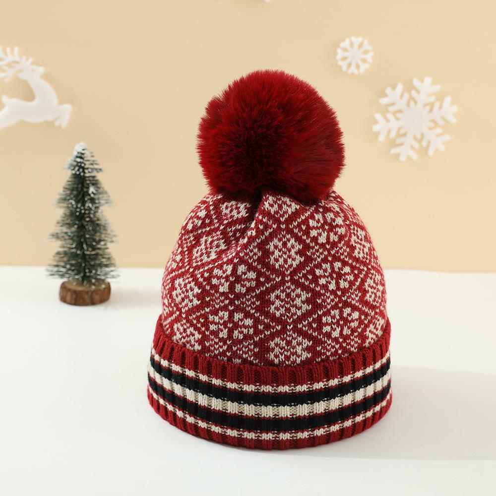 Wholesale Windproof Striped Jacquard Y2K Winter Hat Unisex Knitted Beanies Custom Travel 100% Acrylic Commonhat Supplier One Size красный