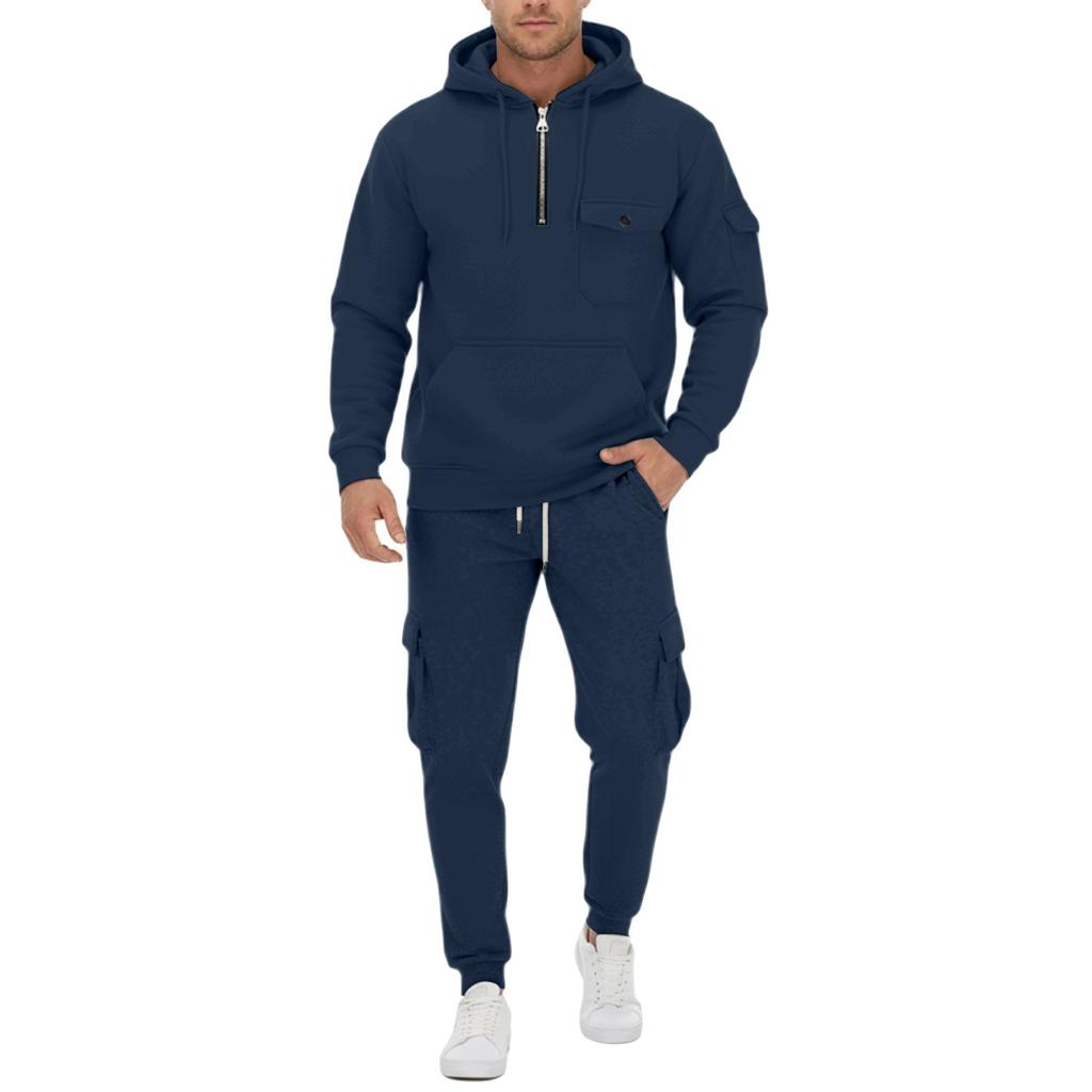 New Spring and Autumn Men's Sweatshirt Suit Hoodie Zipper Multi-pocket Pullover Sports Casual Sweatshirt Suit