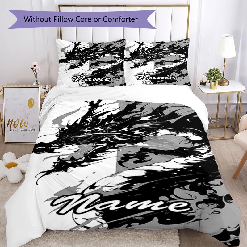 3pcs Custom Name Dragon Bedding Set Duvet Cover Closure Includes 1 Duvet Cover & 2 Pillowcases, Soft and Comfortable for All Seasons.