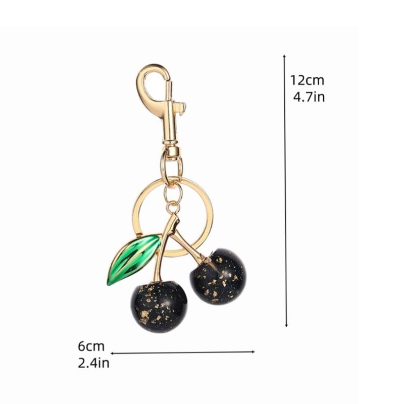 Sparkling 3D Cherry Charm Keychain Accessory Fashionable Fruit Shape Key Rings Portable Bag Decoration for Women