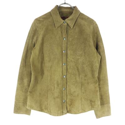 Long Sleeve Suede Leather Jacket M Brown Women Used