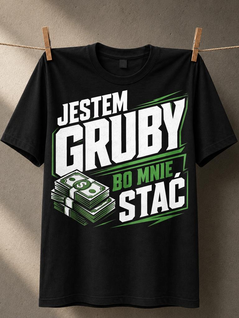 Jestem gruby bo mnie stac money stack green block letters bold slanted layout Polish rich humor Unisex All T-Shirt