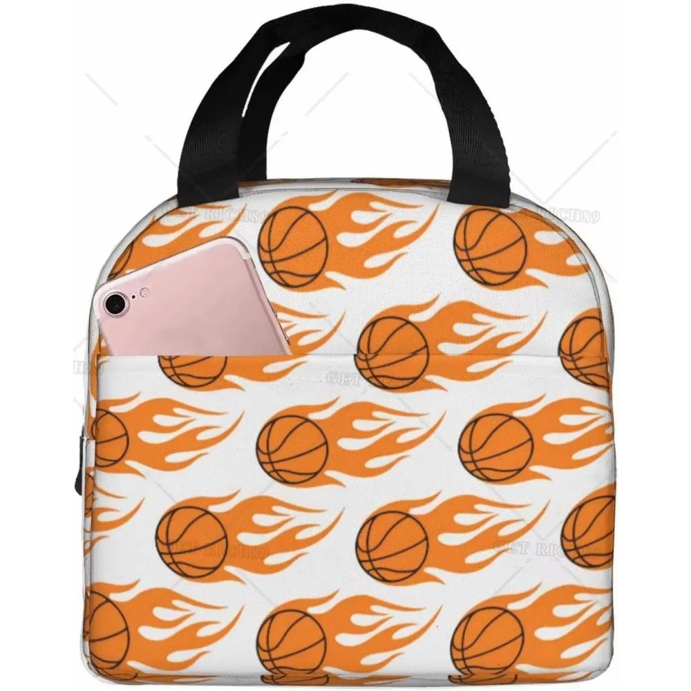 Balls Basketball Lunch Bag Insulated Reusable Sport Theme Lunch Bag for Boys Girls, Portable Lunch Box Cooler Container Tote Bag