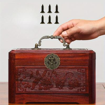 1 Pezzo Ottone Anticato Cassa di Legno Maniglia a Scatto Vintage Decorativa Portagioie Regalo Valigia Gancio di Chiusura Fibbia Mobili Chiusura