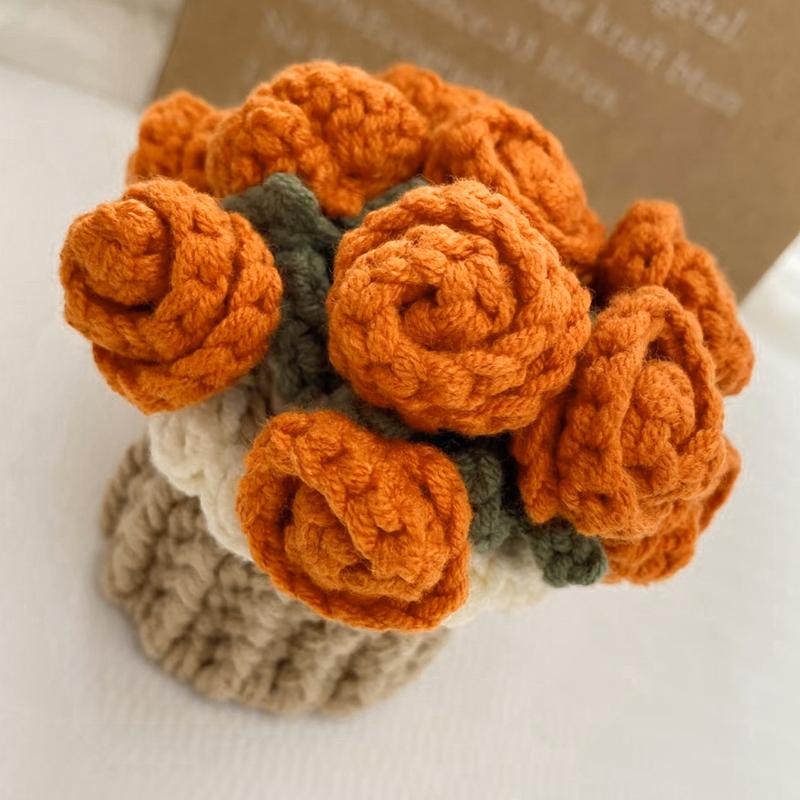 Creative Knitted Coasters Mini Rose Hand-Held Bouquets Placemat Crocheted Rose Coasters Small Flower Potted Desktop Decorations