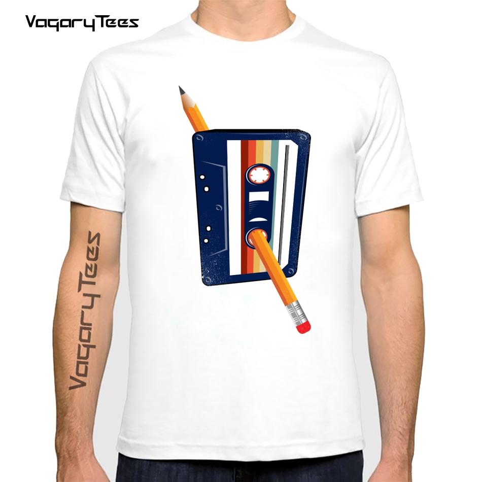 Vagarytees 2022 Cassette tape & Pencil t-shirt homme summer new short t shirt men white casual tshirt unisex streetwear