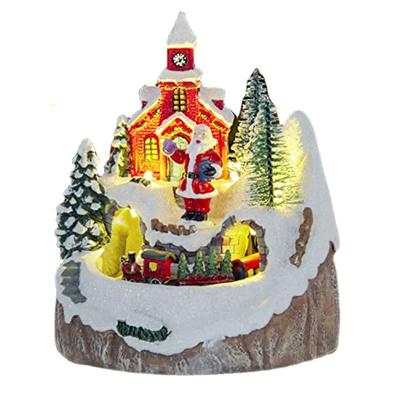 Decorațiune Sat de Crăciun cu Tren în Mișcare și Moș Crăciun - Afișaj de Sărbători de Interior Muzical cu Lumină LED - Temă Casă Biserică