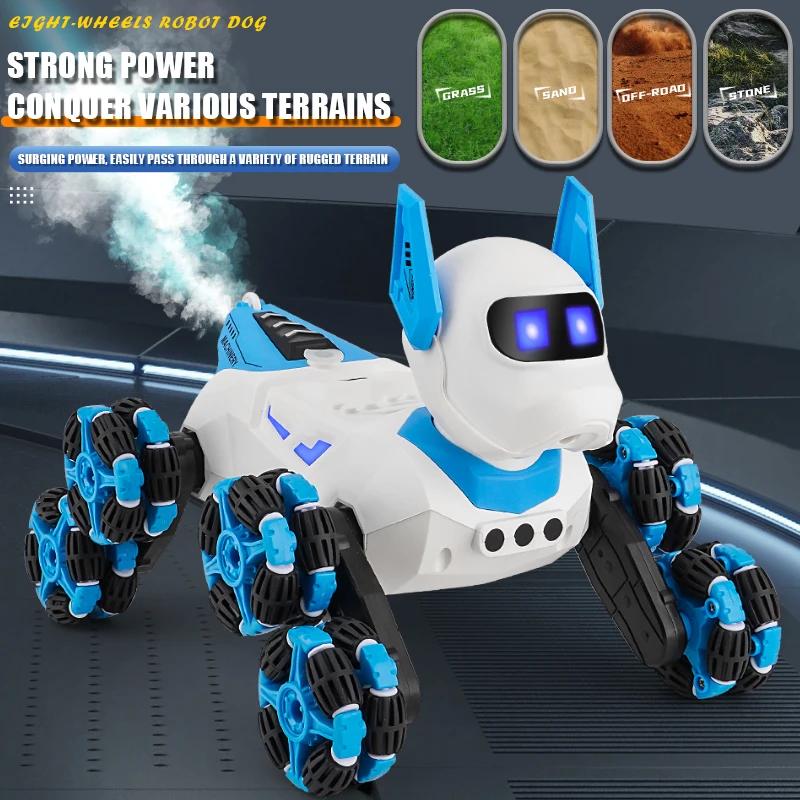 Non-Toxic Eight Wheel Stunt Rc Robot Dog Car Toy 2.4G Radio Remote Control Cars With Music Stunt Spray Electric Toy For Children Kids Gift