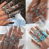 Vintage Bohemian Feather Turquoise Hollow 9 Piece Set Ring