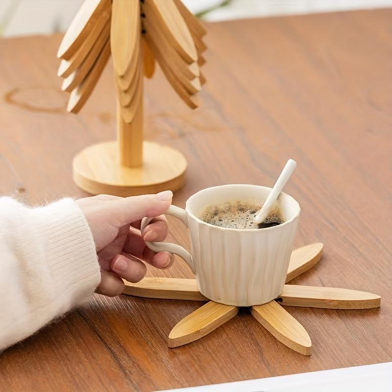 Bamboo heat-resistant mat, suitable for hot dishes and quartz pots, tripod set, 4 bamboo placemats, household use, cup coaster.