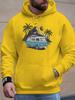 Stylish Kids Hip Hop Sports Hooded Sweatshirt, Retro Bus Island Scene Graphic, Loose Drawstring Pullover For Boys Street Wear