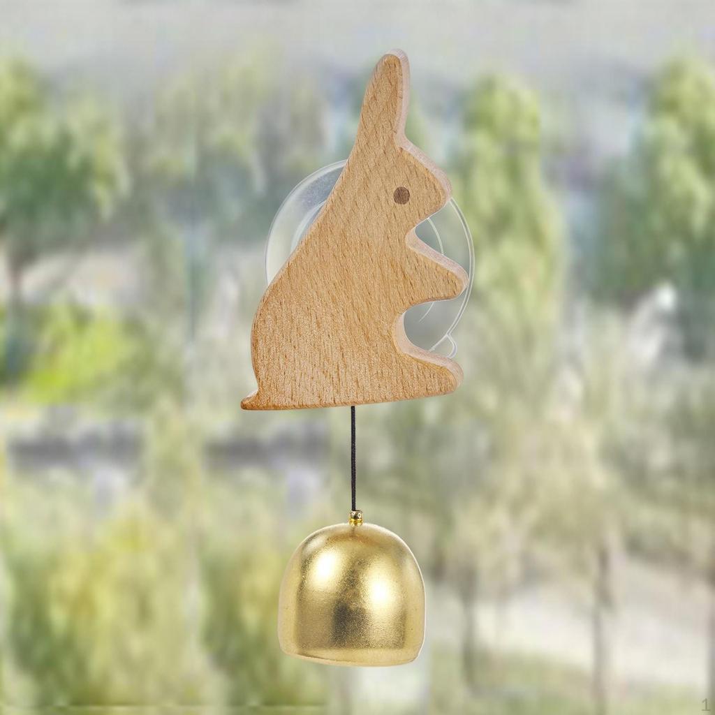 Merchant's Bell with Suction Cup, Wooden Door Ornament, Hanging Doorbell for Shop Front