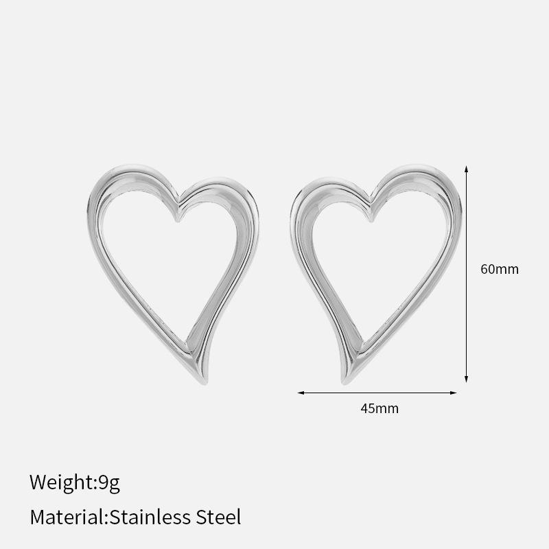 Fashion Minimalist Geometric Heart Stud Earrings Personality Gold Plated Stainless Steel Hollow Out Heart Earrings Daily Wear