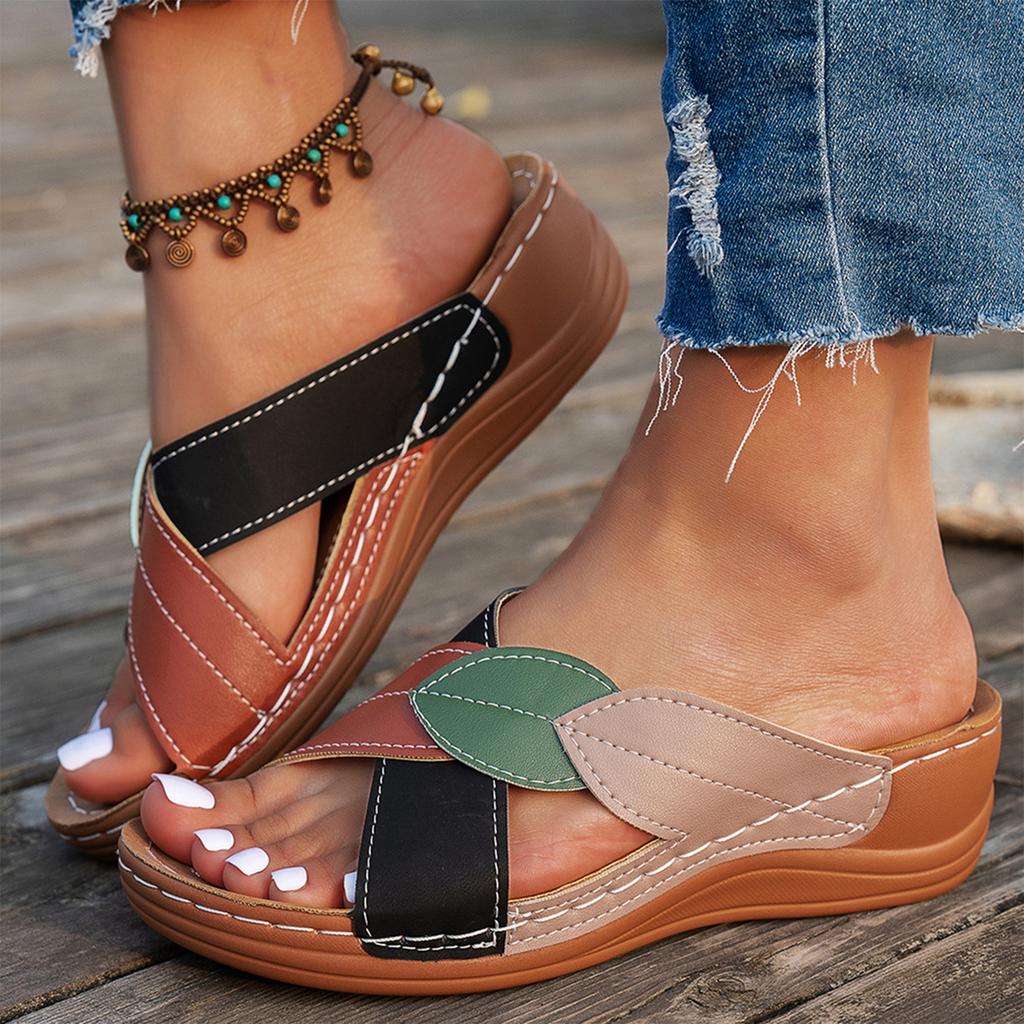 Women's Summer Platform Wedge Sandals Slip On Open Toe Casual Beach Slide Sandals Lightweight Comfortable Slip Resistant Sole
