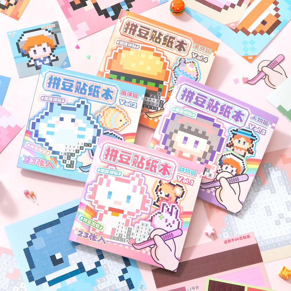 23pcs/set Pixel Coloring Sticker Book - Bead Art Animal Theme, DIY Creative Journal Decor, Fun Collage Stationery Sticker Gift