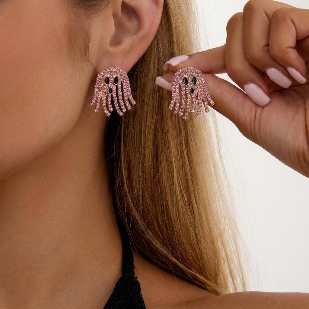 Cute Cartoon White Ghost Stud Earrings for Women Funny Monster Little Devil Earrings Halloween Gothic Party Spooky Jewelry Gift