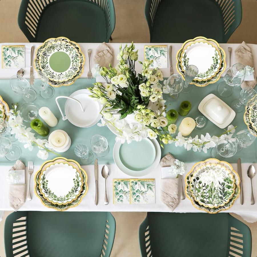 72 Pcs Sage Green Party Decorations Tableware for 24 Guests Sage Green Plates and Napkins Sets Disposable Decor Dinnerware for