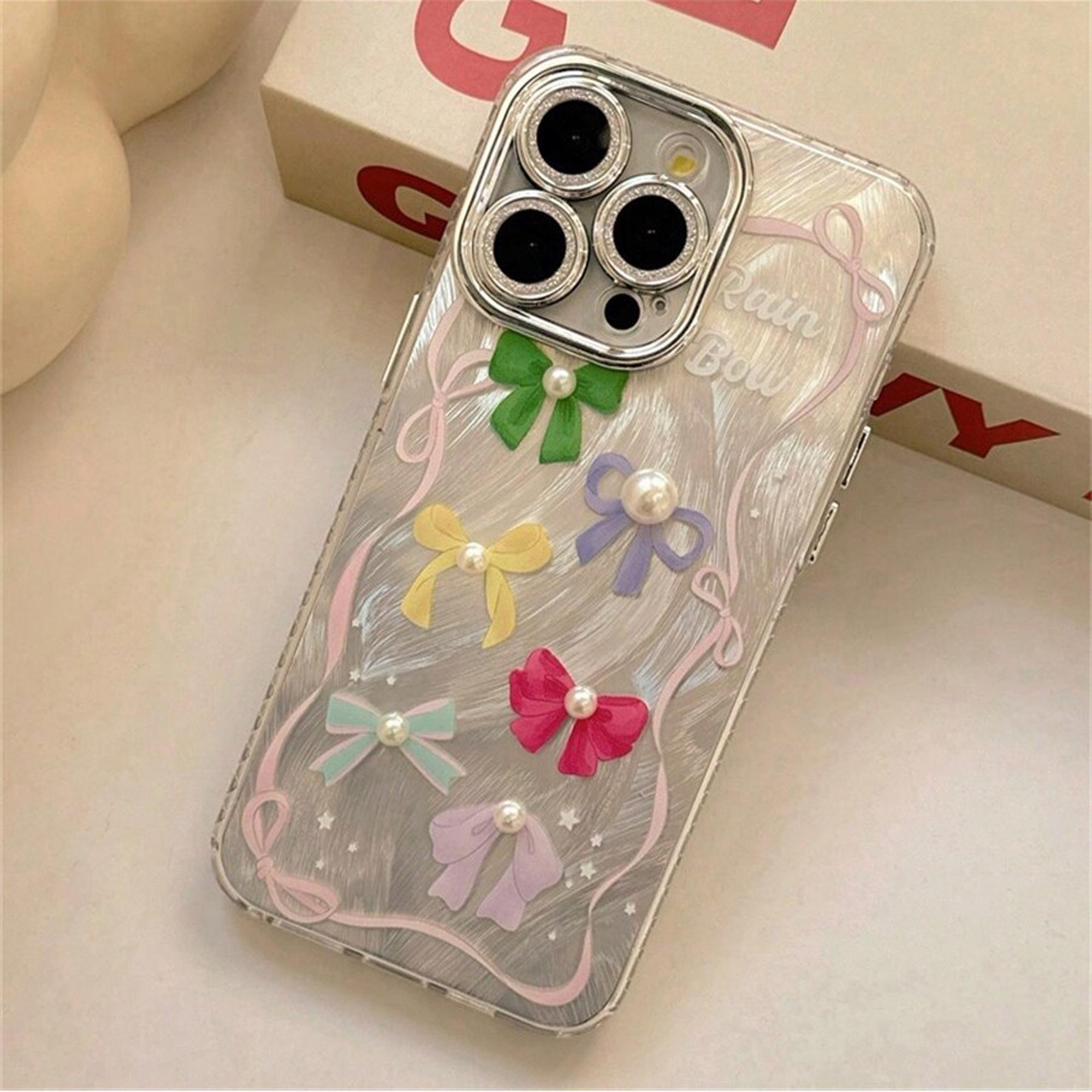 

Чехол для телефона с 3D-жемчужиной из перьевой пряжи для iPhone15 14 13 12 11 Pro Max с милым бантом для девочки For iPhone 16