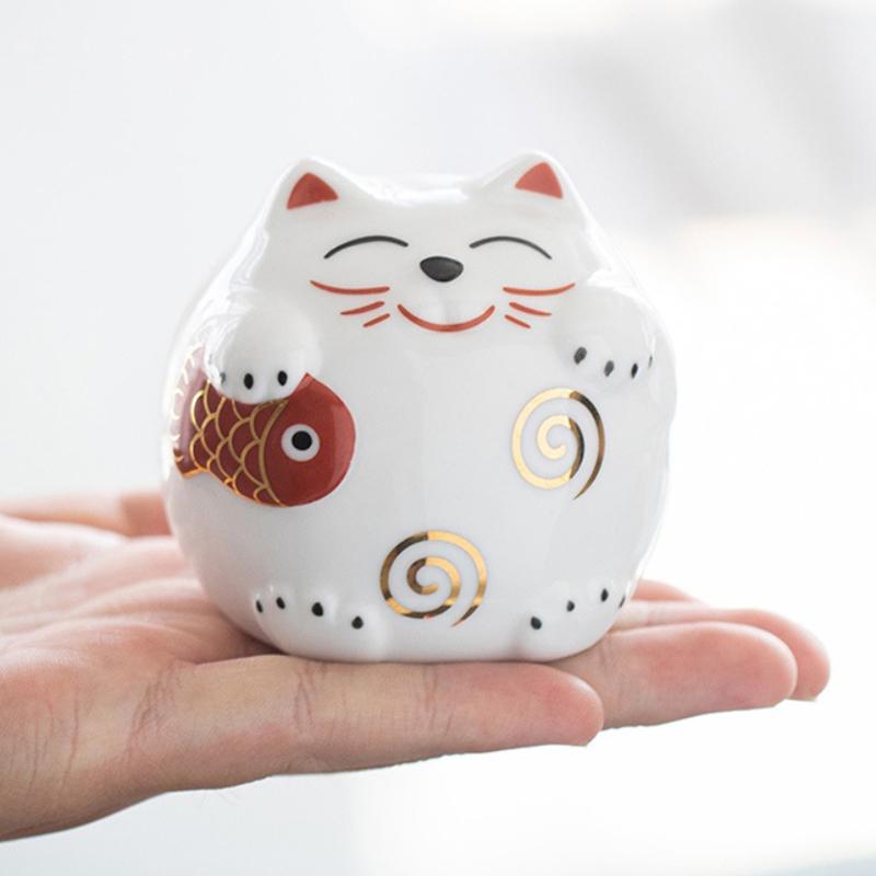 Ceramic Lucky Cat Piggy Bank Saving Coin Box Save Money Box Fortune Cat Ornament Statue Figurine Feng Shui Craft Home Decor