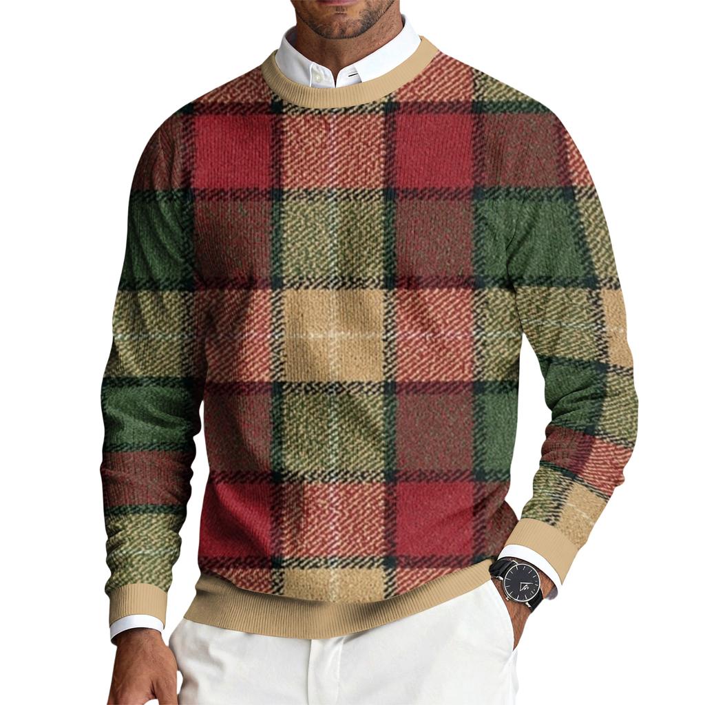 Men's Round Neck Long Sleeve Ribbed Knit Pullover