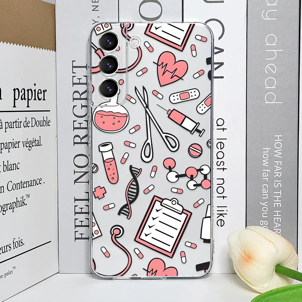 Cartoon Medicine Doctor Nurse Phone Case for Samsung Galaxy S25 S24 S23 Ultra S22 Plus S21FE Transparent Soft Cover Fundas Coque