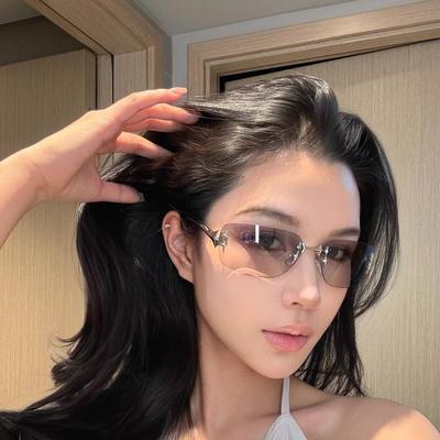 Vintage Rimless Square Sunglasses Women For Men Luxury Brand Designer Sun Glasses Punk Popular Hip Hop Rivet Star Shades Uv