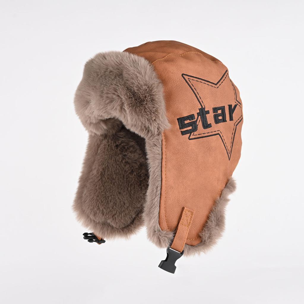 Retro leather hat men's and women's winter thickened and velvet warm ear protection hat cold pilot hat tide