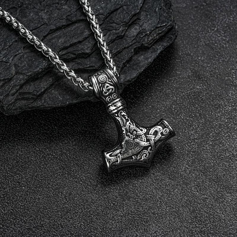 

2026 Pirate Odin Triangle Knot Logo Thor Hammer Pendant Men s Jewelry Necklace 60CM