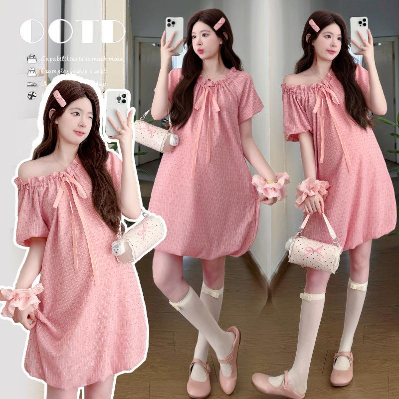 Summer 2026 One-Shoulder Floral Maternity Dress - Loose, Belly-Concealing, Youthful Style 2XL