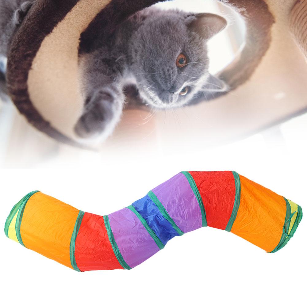 S Shaped Foldable Tunnel Cat Kitty Training Interactive Rainbow Color Tube Pet Toy