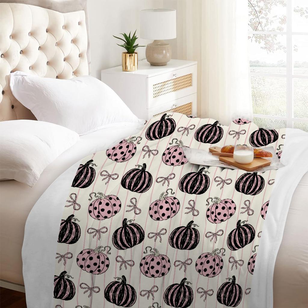 Black Blanket Happy Halloween Pumpkin 3D Printed Soft Flannel Blanket for Home Living Room Bedroom Halloween Decor Birthday Gift