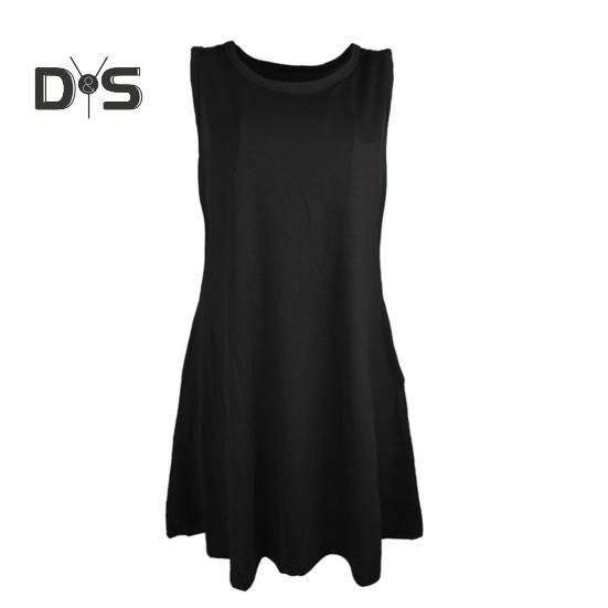 

Летнее мини-платье с карманами, без рукавов, А-силуэта, с круглым вырезом, однотонное, длиной выше колена, короткое платье для свиданий, пляжное вечернее платье XL чёрный