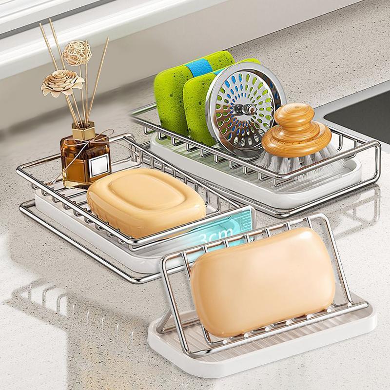 Robust Stainless Steel Soap Tray with Drainage Solution for Kitchen and Bathroom