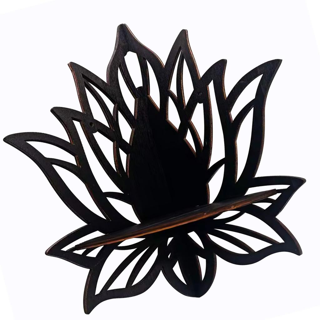 Wood Hollowed Flower Display Crystal Shelf Wall Mount Corner Shelf Floating Shelves Storage Rack for Home Office Decors