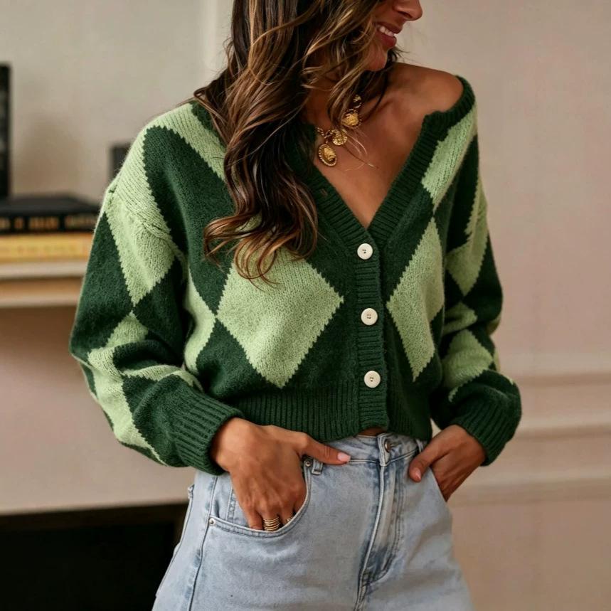 Women's V-Neck Cardigan, Loose Fit