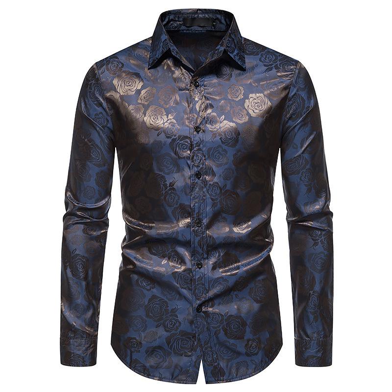 Uzun kollu Moda Gül Baskı Gömlek İnce Resmi Günlük Erkek İlkbahar ve Sonbahar Erkek Yeni Üstleri