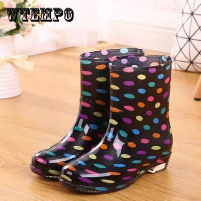 Print Rain Boots Women Waterproof Work Shoes for Girls Non Slip Anti Skip PVC Water Shoes Rain Boots Mid-Calf Boots