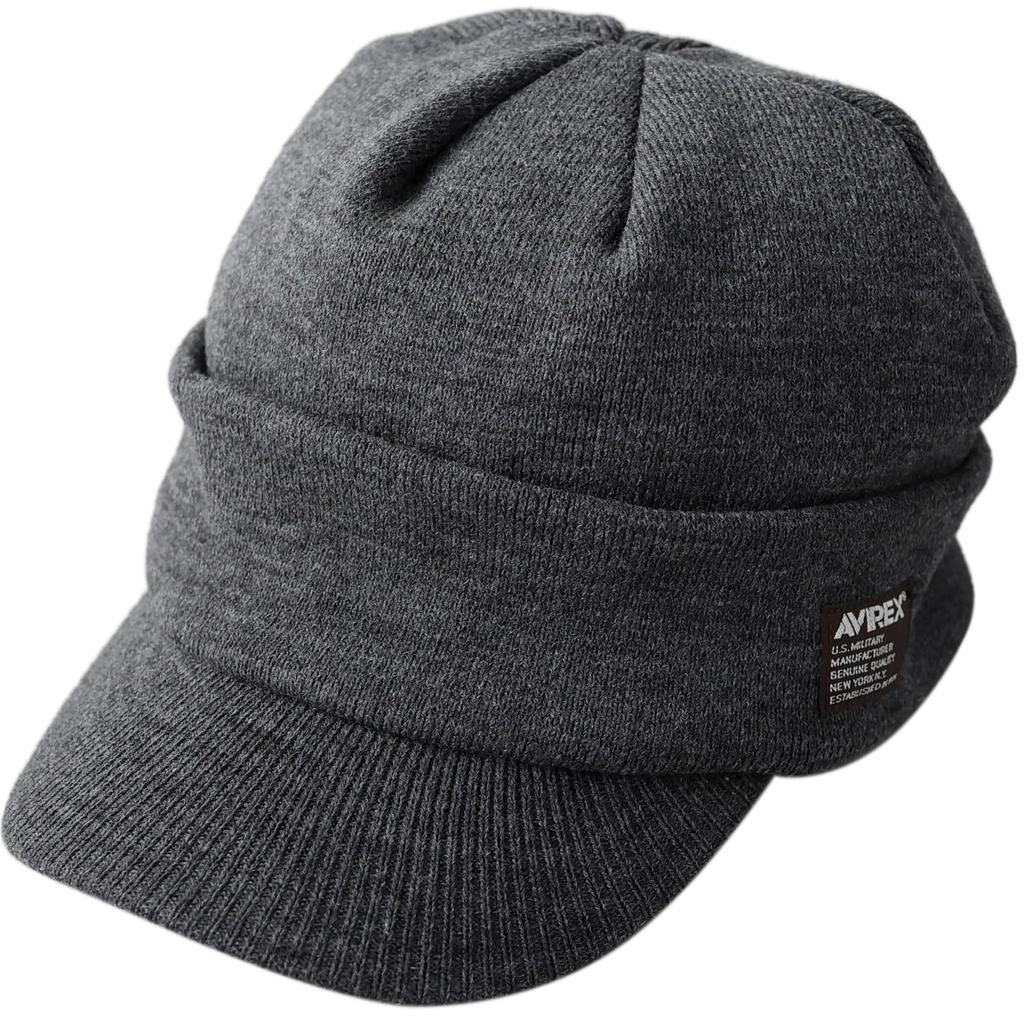 AVIREX Brim Knit Newsboy Work Military Watch Cap One Men's Fleece-Lined Cap, Cap, Cap, Style, Golf, (JP, Alphabet, Size, Charcoal)