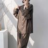 Leopard print lapel pajamas women's spring and summer long-sleeved cardigan homewear autumn cool cotton and silk suit can be worn outside large size