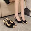 Fashion 2025 New Metal Toe Open Back Stiletto Sandals Thin Heel One Strap Women Vulcanized Shoes