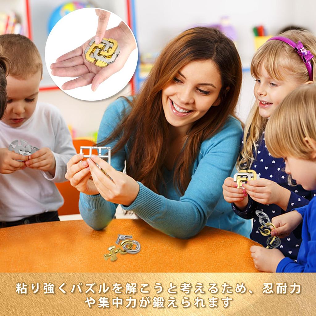 HUAZONTOM Brain Teaser Rings, 5-Piece Set, Difficulty Levels 6-3, Ring Puzzle, Brain Teaser Toy for Adults and Children, Mystery Solving, Time