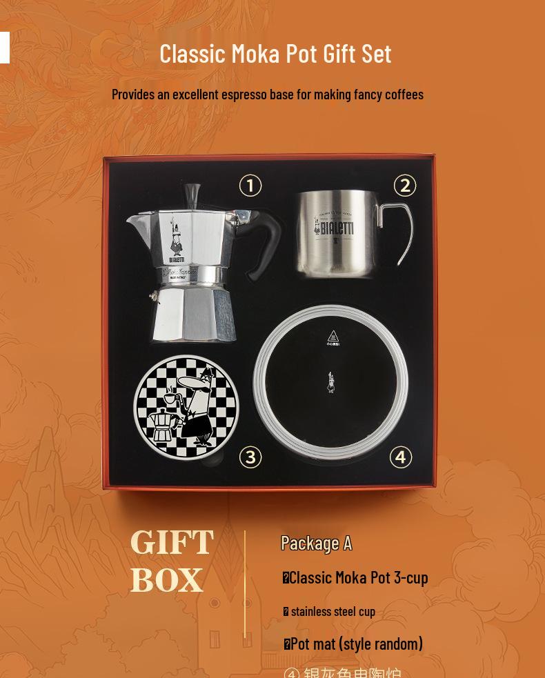 Bialetti Steam Age Moka Pot Gift Set: Single/Double Valve Hand-Pour Coffee Maker