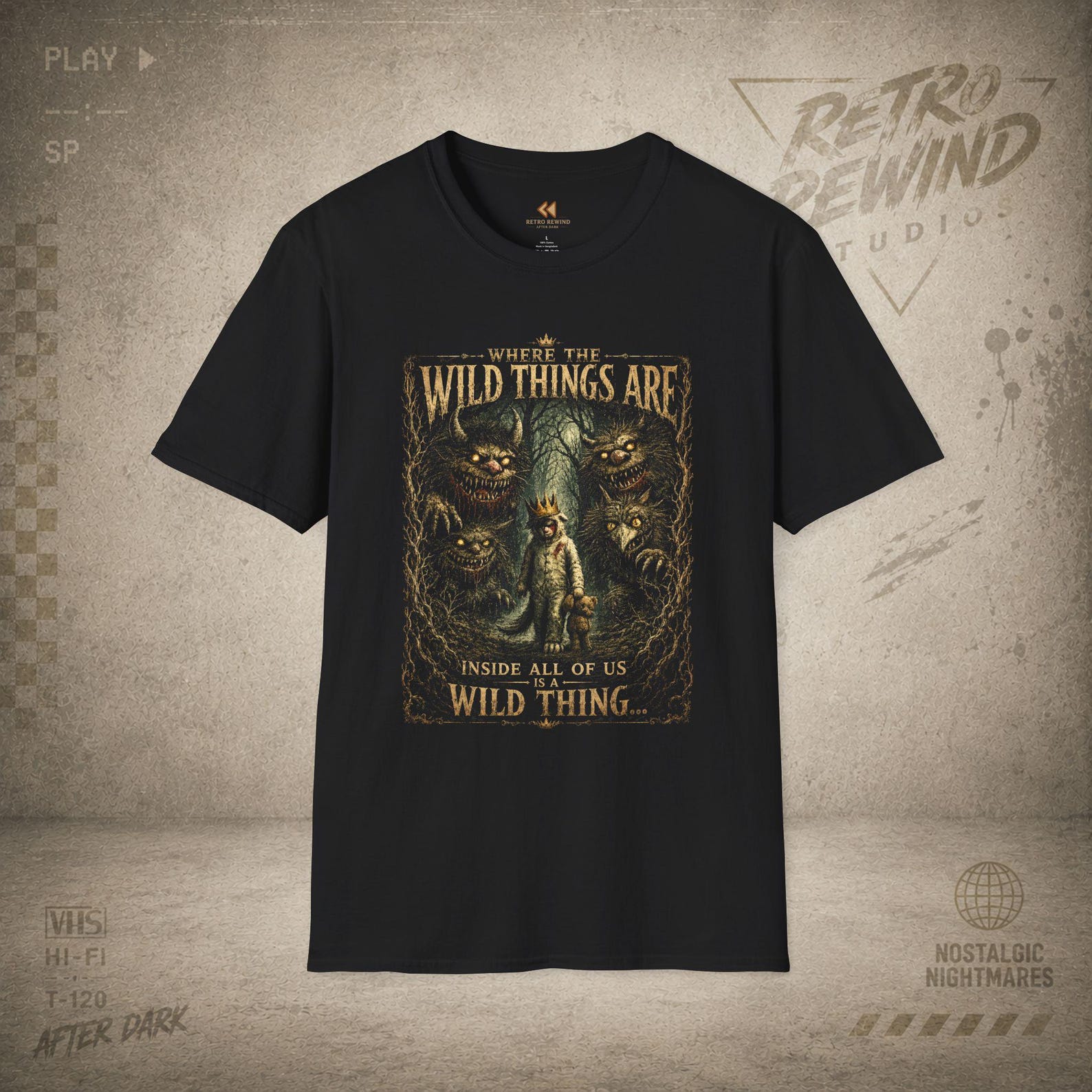 Where The Wild Things Are T-Shirt | Retro Horror Storybook Tee | RetroRewind After Dark 3XL