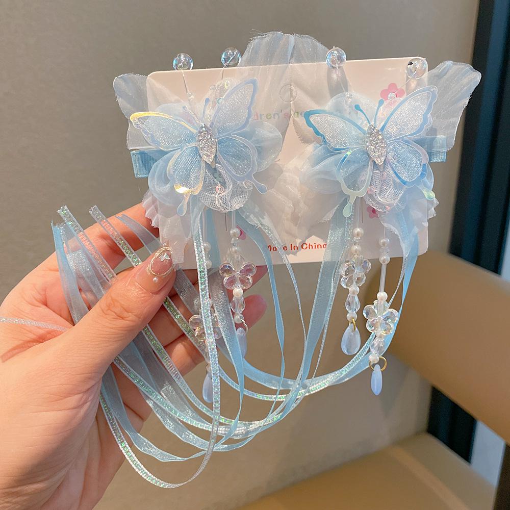 Juego de Horquillas Estilo Chino Hanfu para Niñas - Incluye Pinzas para el Cabello, Borlas Colgantes y Accesorios de Mariposa