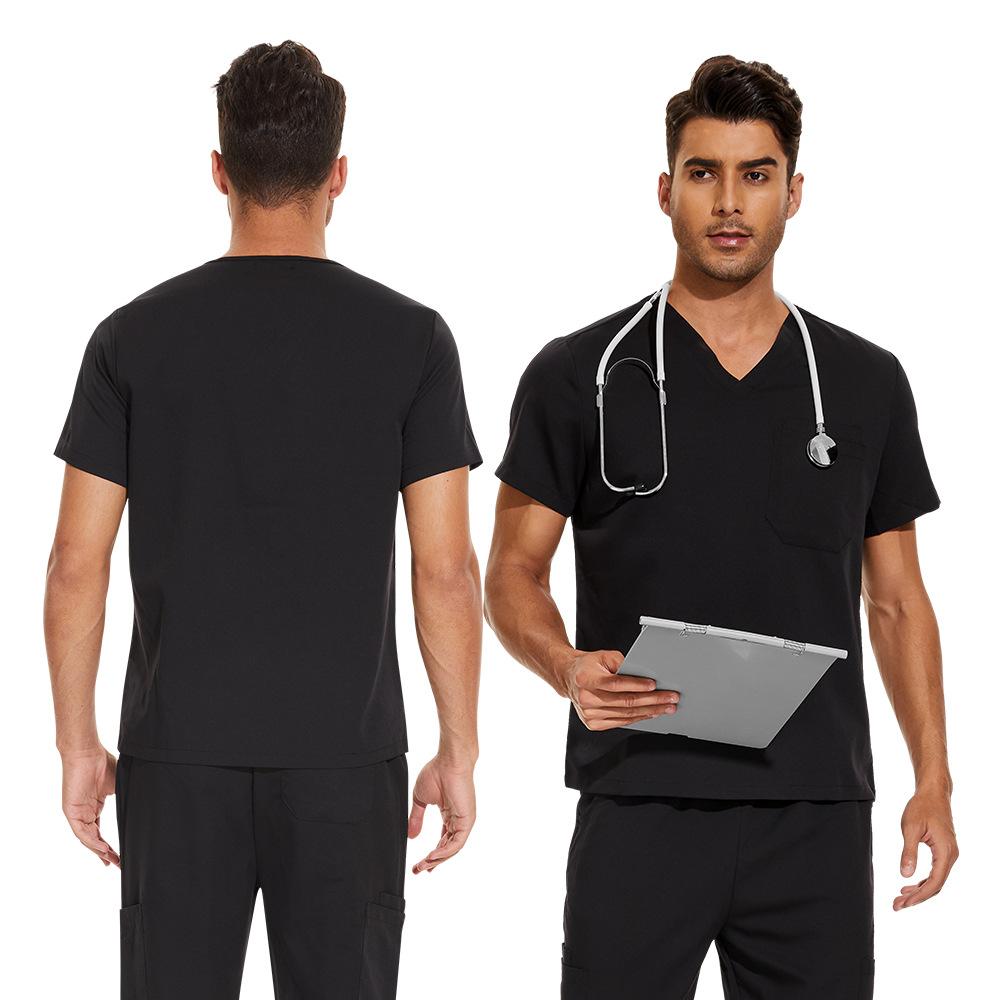 Large Size Men'S And Women'S Straight-Leg Pants Experimental Suit Solid Color V-Neck Short-Sleeved Fashionable And Simple Surgical Suit
