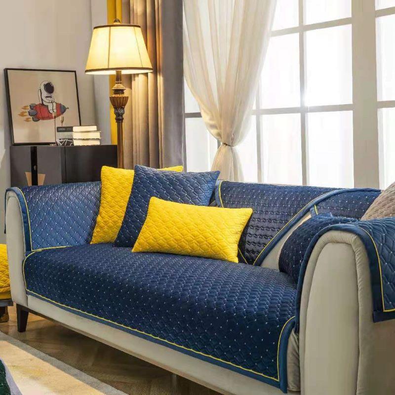Prosop de canapea cu broderie la modă, iarnă, caldă, îngroșă, husă de canapea matlasată, de lux, de culoare solidă, pentru camera de zi