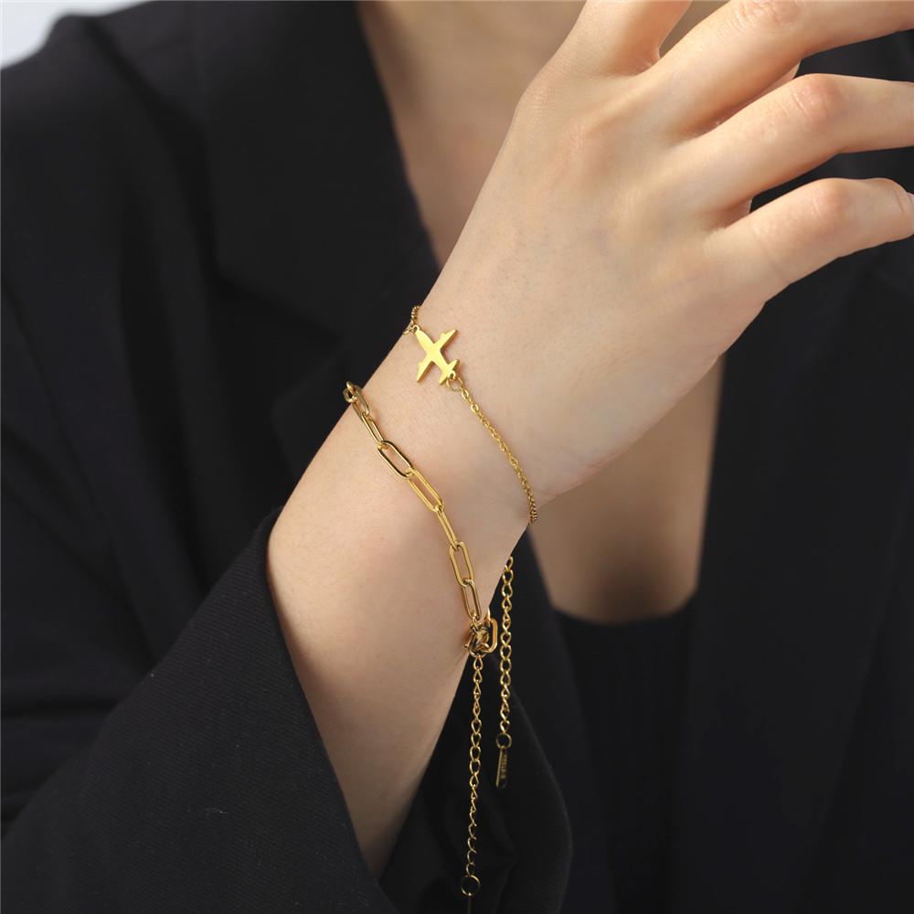 Damen-Armbänder mit Flugzeug-Anhänger, zweilagige Perlenketten-Armbänder, Schmuck aus Edelstahl, Freundschaftsgeschenk